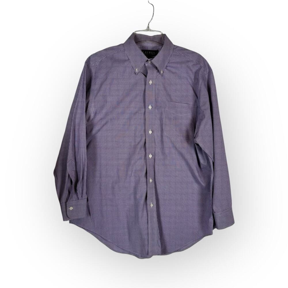 Ralph Lauren Men's Long Sleeve Button‎ Oxford Shirt Gingham Purple White Size 17